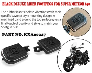 "BLACK DELUXE RIDER FOOTPEGS" PASSEND FÜR ROYAL ENFIELD SUPER METEOR 650 - Picture 1 of 6