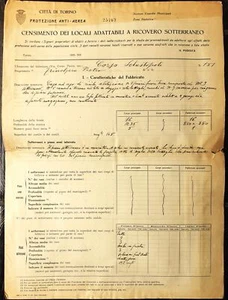 Censimento locali adattabili a ricovero sotterraneo Torino 1935 Protezione ant - Picture 1 of 1