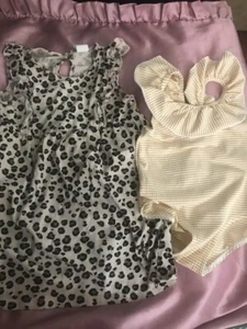 Toddler Girls 1 Piece Swimsuit striped yellow white / leopard h&m dress Sz 2T-3T - Picture 1 of 9