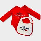 My 1st Valentine’s Day Long Sleeve One Piece and Carter’s Bib Size 9-12 Months 