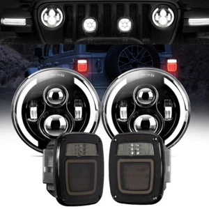 Round LED Headlights + Tail Lights w/License Plate Light For Jeep Wrangler TJ CJ - Picture 1 of 12