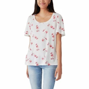 Lucky Brand Shirt Womens Lightweight Short Flutter Sleeve Size S - White Multi - Picture 1 of 3
