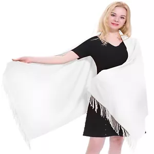 Brilliant White Thick Solid Colour Design Cotton Blend Shawl Stole Pashmina NEW - Picture 1 of 12