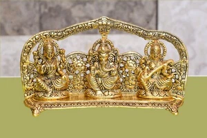 LAXMI GANESH SARASWATI IDOL LAKSHMI GANESH SARASVATI MIXED METAL SELLER USA - Picture 1 of 6