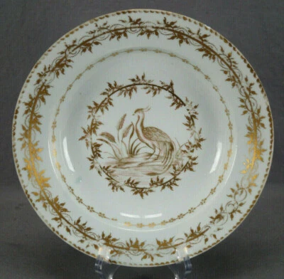Китайский экспортный фарфор 18 века золото и красный птица и цветочный глубокая пластина A - Изображение 1 из 4