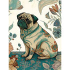 Pug Dog Floral Patterns Vintage Linocut Huge Wall Art Poster Print Giant