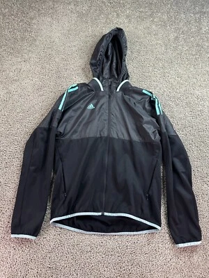 Chaqueta cortavientos Adidas para mujer pequeña negra azul a rayas mixta cremallera completa LEER Foto 1 de 4