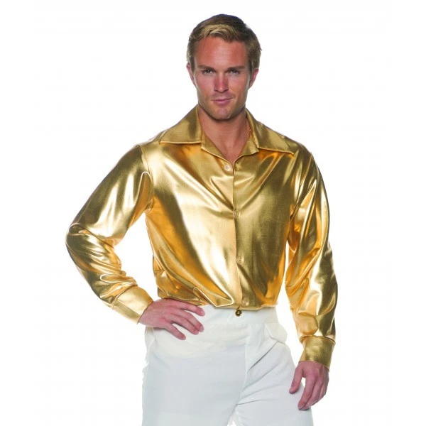 CAMISA DISFRAZ DISCOTECA HOMBRE 70S 80S METALIZADA BAILE SÁBADO NOCHE FIEBRE ORO PLATA Foto 1 de 1