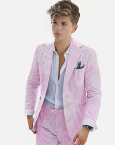 Boys Seersucker Suit 2 Piece Tuxedo for Boys Summer Beach Wedding Blazer Pants - Picture 1 of 1