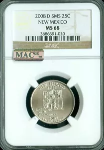 2008 D NEW MEXICO QUARTER NGC MAC MS68 SMS PQ FINEST MAC SPOTLESS * - Picture 1 of 4