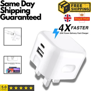 Fast Charging Dual Port Plug 20W - Type C & USB A Charger Adapter for UK Devices - Picture 1 of 58