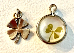 2 Vintage Sterling Silver Bubble Charm 4 Leaf Clover - Picture 1 of 6