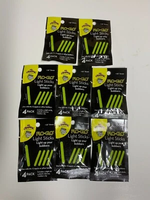 Лот из 8 световых палочек Mr. Crappie Flo-Glo Bobbers 1-1/2 дюйма зеленые 4 шт оптом - Изображение 1 из 2