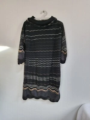 Missoni Women's Wavy Striped Print Hooded Knit Scalloped Hem Mini Dress Black 6 - Image 1 of 4