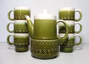 Juego de té vintage de mediados de siglo esmaltado esmaltado de cerámica juego de tazas apiladoras - Imagen 1 de 8