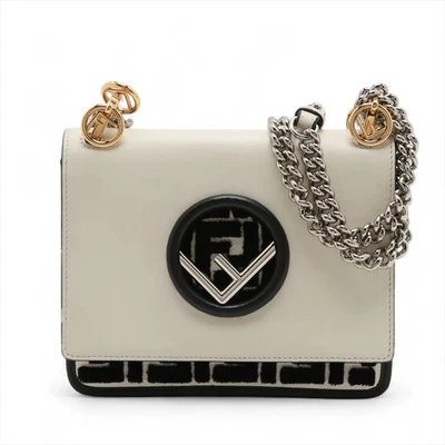 Fendi Kan I F Leather x velvet 2 Way Shoulder Bag White 8BT286 - Image 1 of 4