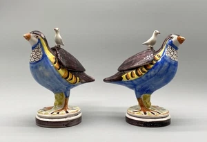 c. 1790 Pair Alcora Talavera Polychrome Faience Partridge-Tureens With Covers - Picture 1 of 21