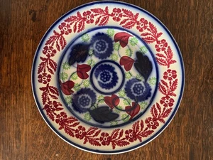 Antique Mid-19th Century Quebec Portneuf Pottery Sponge Ware Plate 9" - Picture 1 of 9