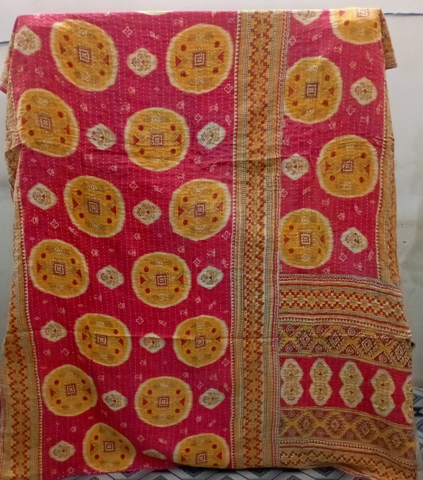 Vintage Kantha Decke Indisch Tagesdecken Traditionell Baumwolle Bettbezug Boho - Bild 1 von 2