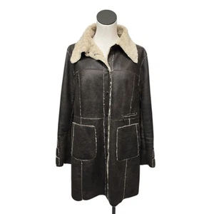 Athleta Womens Brown Suede Penny Lane Long Coat Size XL Heavy Faux Fur Lined - Picture 1 of 12