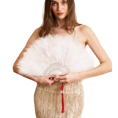 Abanico de plumas de marabú de mano Happy Feather, estilo vintage de los años 20 Foto 1 de 4