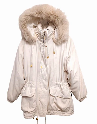 IZZI Rothschild FOX FUR Detachable Hood Parka Jacket Womens Size S Ivory Vintage - Image 1 of 4