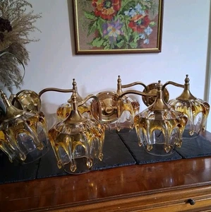 Murano Amber Drip Glass Shades Handblown Wall Lights Duo (3 sets available) - Picture 1 of 9