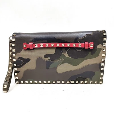 NO TARIFF Valentino Garavani Clutch Bag Green Canvas 3981043 - Image 1 of 4