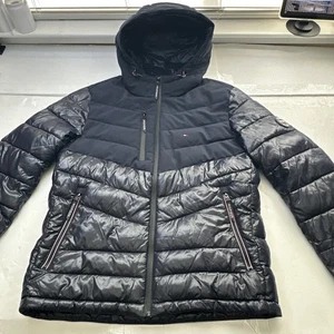 Tommy Hilfiger Herren Hoodie Puffer Jacke Two-Tone Matt & Shiny Navy Small - Bild 1 von 19