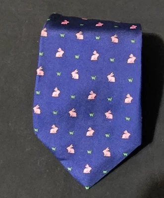 Corbata ROSA Thoms Rosa Hecha en Italia 100% Seda Azul Rosa Conejitos 3 1/4" x 59" Foto 1 de 4