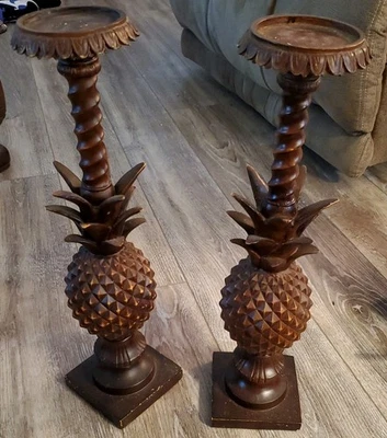Par de candelabros de piña de resina marrón madera para candelabros de pilar de 4 pulgadas de 20" Foto 1 de 4