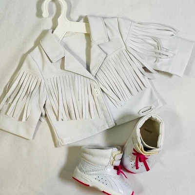 18" American Girl Doll Courtney's Chaqueta Blanca con Flecos + Juego de Tenis de caña alta Foto 1 de 4