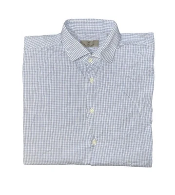 Camisa de vestir Canali para hombre azul a cuadros manga larga talla 43/17 Italia Foto 1 de 4