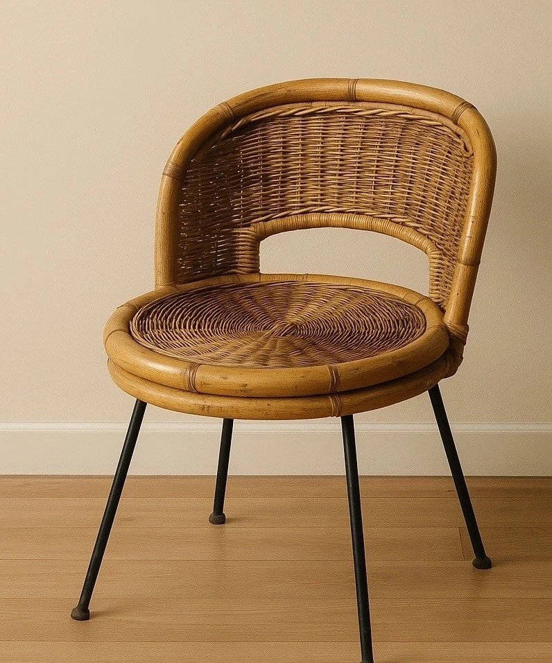 Silla Danny Ho Fong Tropi Cal Ratán Mimbre Mediados de Siglo Moderna Hierro Pacífico Foto 1 de 4