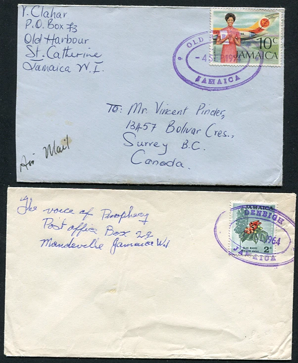 JAMAICA (24780): purple TRD cancel/QE2 covers Foto 1 de 1