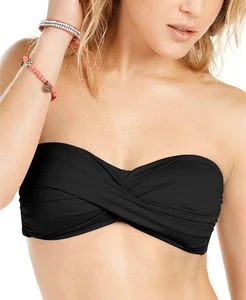 Bar III Women's Twist Bandeau Bikini Swim Top With Removable Straps Size S Black - Picture 1 of 11