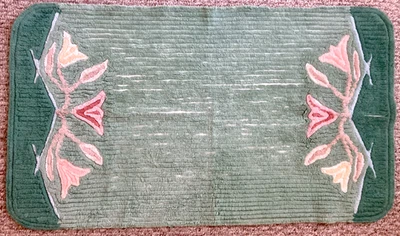 Vintage Chenille Rectangular Bath Bedroom Rug  21 x 37 Green Floral 100% Cotton - Image 1 of 4