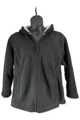 Denim & Co. Chaqueta polar frontal con capucha y forro Sherpa negra Foto 1 de 2