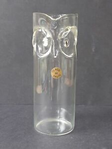 GLASS by DAVID Owl Beaker Hand Blown Vase Hand Made Vintage Retro Gift Idea