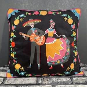 Day of the Dead Velvet Pillow Dia de los Muertos Sugar Skull Couple 17” Square - Picture 1 of 7