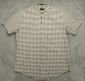 Van Heusen Button Up Shirt Men's Large Beige Gray White Plaid Cotton Blend - Picture 1 of 14