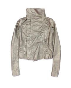 Rick Owens Damen Gold Biker Büffelleder Distressed Jacke - Bild 1 von 11