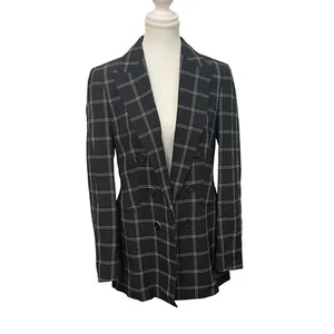 Bar lll Black White Checkered Faux Double Breasted V Neck Casual Blazer Medium - Picture 1 of 9