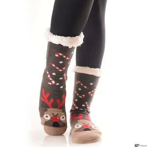 Plush Holiday Christmas Character Faux Sherpa 2pc Socks, One-Size - Picture 1 of 9