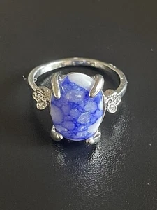 Blue White Gemstone Silver Plated Women Ring Size 6.75 - Picture 1 of 8