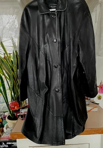 Vintage Vera Pelle Soft Italian Black Leather Jacket Ivory Trim Size 42- PLUS sz - Picture 1 of 14