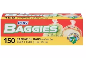 Hefty Baggies Food Storage Bags Plastic, Sandwich bags , Twist Tie , 150 Count - Picture 1 of 3