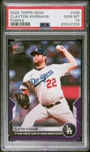 2022 Topps Now #536 Clayton Kershaw 2nd Near Perfect Game Purple /25 PSA 10 - Picture 1 of 2