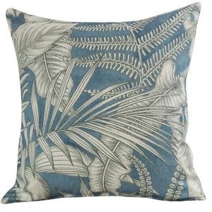 Denim Blue Flowers & Leaves Cushion. Double Sided. Botanical Jungle Design. - Picture 1 of 1
