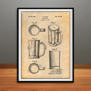 1949 Beer Mug Patent Print Art Drawing - Picture 1 of 5